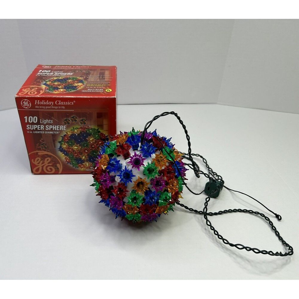 GE Holiday Classics Multi-Color Super Sphere 100 Christmas Lights 6" TESTED 2003